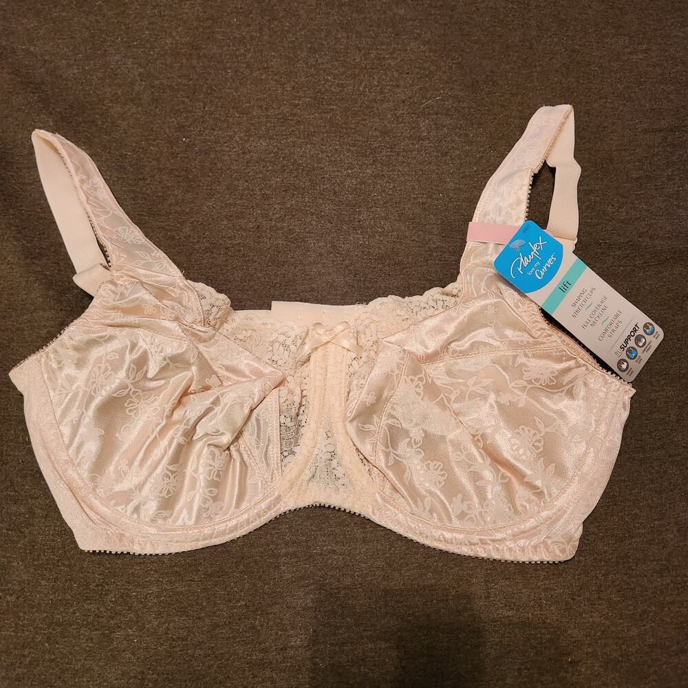 PLAYTEX Love My Curves LIFT Bra Womens 36D Natural Beige Lace Satin Romantic NEW